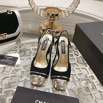 Fortok Chanel CC Slingback Heels Black Gold 