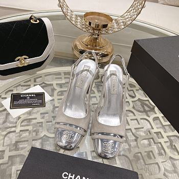 Fortok Chanel CC Slingback Heels Beige Silver