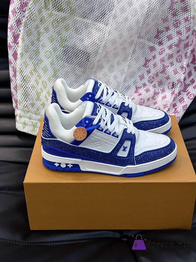 Fortok Louis Vuitton Trainer Sneakers in Blue Crystal - 1