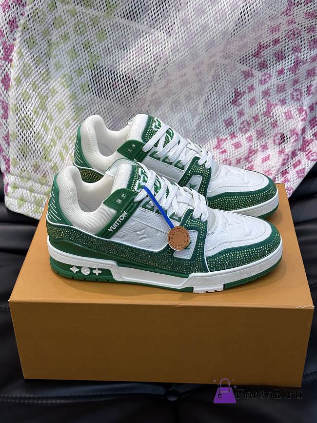 Fortok Louis Vuitton Trainer Sneakers in Green Crystal - 1