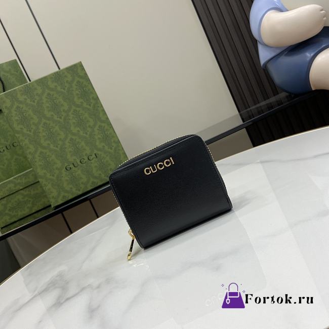 Fortok Gucci Black Mini Wallet With Gucci Script 772639 9x11x2.5cm - 1