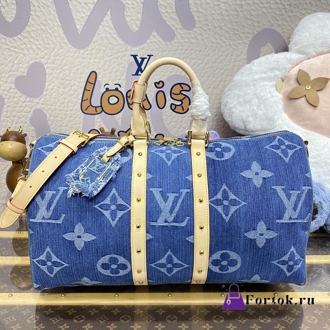 Fortok Louis Vuitton Keepall Bandoulière Bag Blue Denim M24315 45x27x20cm - 1