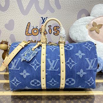 Fortok Louis Vuitton Keepall Bandoulière Bag Blue Denim M24315 45x27x20cm