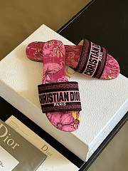 Fortok Dior Dway Slides Rani Pink Multicolor Embroidered Cotton  - 3