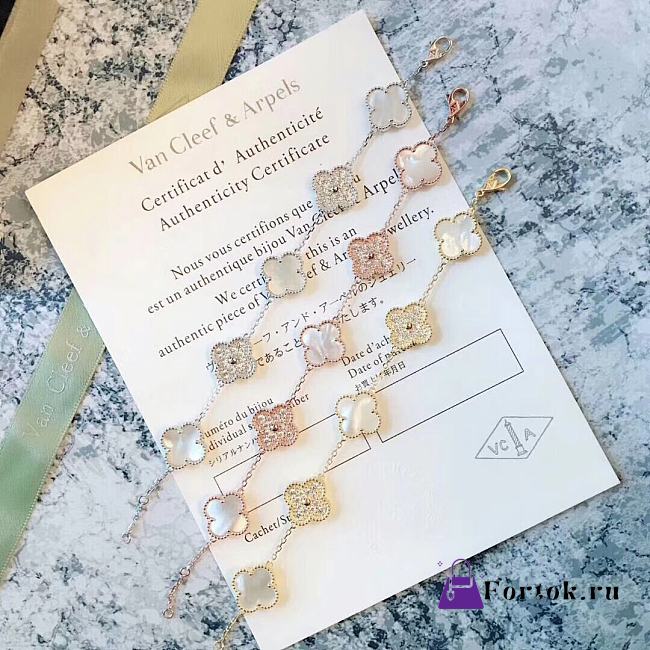 Fortok Van Cleef & Arpels Natural White Four-leaf Clover With Diamonds & Five-flower Bracelet Gold/ Silver / Rose Gold - 1