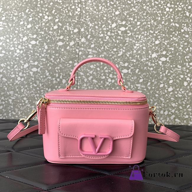 Fortok Valentino Garavani Leather Loco Vanity Case in Pink 16.5x10x7.5cm - 1