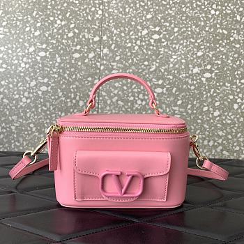 Fortok Valentino Garavani Leather Loco Vanity Case in Pink 16.5x10x7.5cm