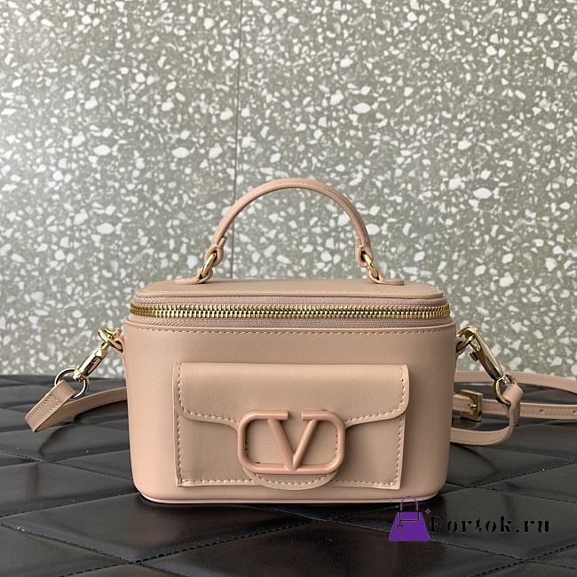 Fortok Valentino Garavani Leather Loco Vanity Case in Beige 16.5x10x7.5cm - 1