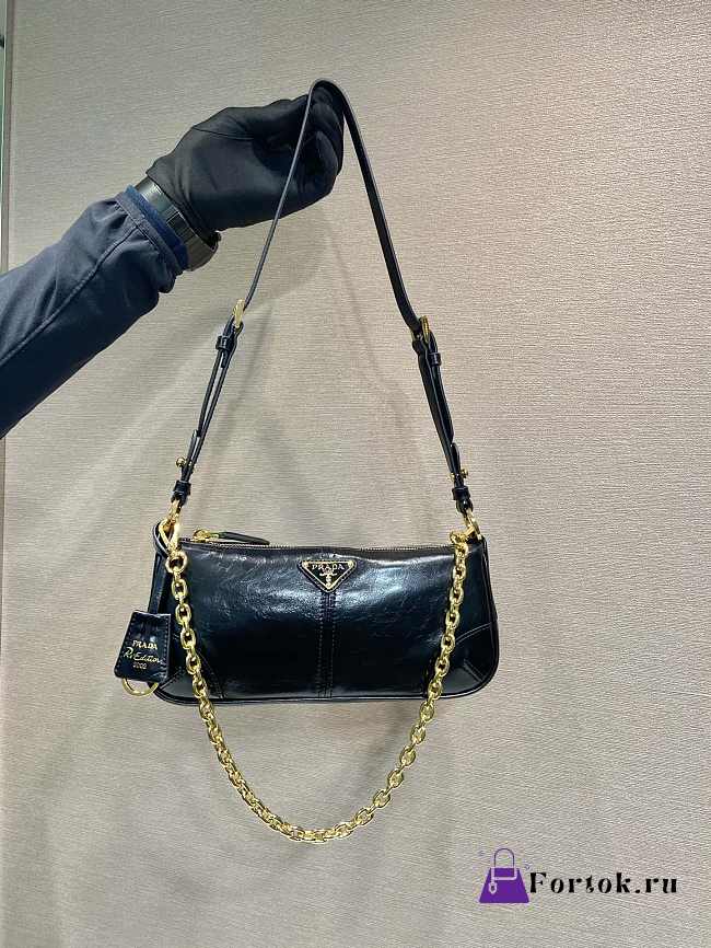 Fortok Prada Re-Edition 2002 Medium Leather Shoulder Bag Black 1BC221 26x11.5x6cm - 1