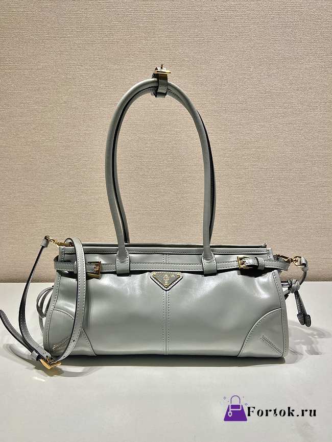 Fortok Prada Grey Medium Leather Handbag 1BA426 32x15.5x12cm - 1