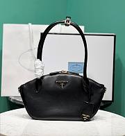 Fortok Prada Enamel Triangle Logo Leather Handbag in Black 1BA427 26x17x9cm - 1