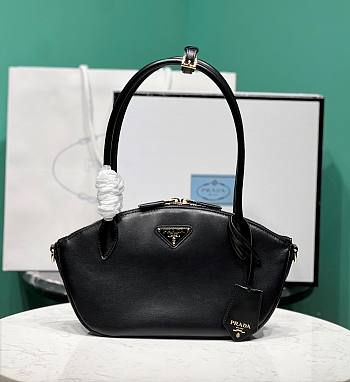 Fortok Prada Enamel Triangle Logo Leather Handbag in Black 1BA427 26x17x9cm