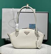 Fortok Prada Enamel Triangle Logo Leather Handbag in White 1BA427 26x17x9cm - 1