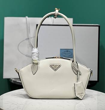 Fortok Prada Enamel Triangle Logo Leather Handbag in White 1BA427 26x17x9cm