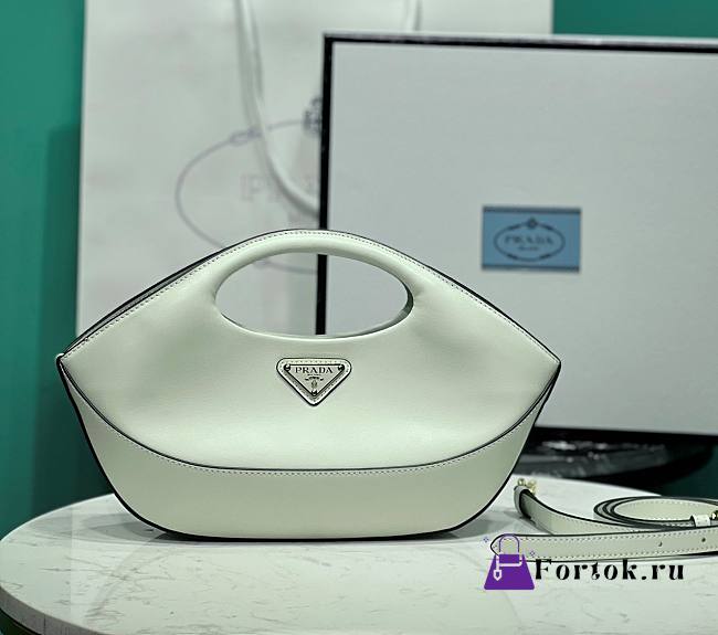 Fortok Prada White Triangle-logo Leather Tote Bag 1BA421 30x5x20cm - 1