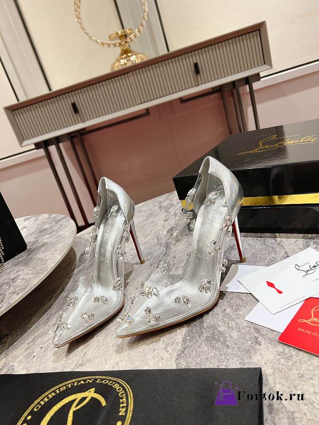 Fortok Christin Louboutin Degraqueen Embellished Pumps in Silver  - 1