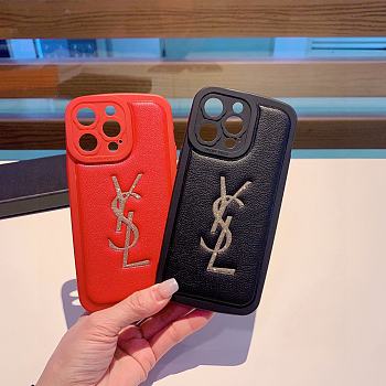 Fortok Saint Laurent Glitter Logo Phone Case in Black/Red