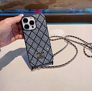 Fortok Chanek Diamond Phone Case With Crossbody Chain Silver/Dark Blue - 5