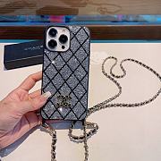 Fortok Chanek Diamond Phone Case With Crossbody Chain Silver/Dark Blue - 4