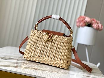 Fortok Louis Vuitton Capucines BB Straw Leather Handbag Beige Brown M48865 27x20x9cm