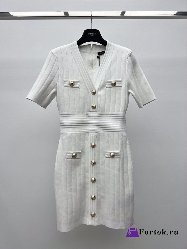 Fortok Balmain Knitted Dress White With Bottons - 1