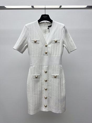 Fortok Balmain Knitted Dress White With Bottons