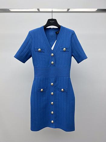 Fortok Balmain Knitted Dress Blue With Bottons