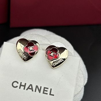 Fortok Chanel Red Heart Flower Earrings