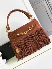Fortok Celine Medium Annabel Bag With Fringed In Suede Calfskin Brown 36.5x28.5x10cm - 1