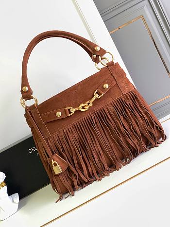 Fortok Celine Medium Annabel Bag With Fringed In Suede Calfskin Brown 36.5x28.5x10cm