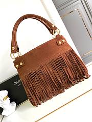 Fortok Celine Medium Annabel Bag With Fringed In Suede Calfskin Brown 36.5x28.5x10cm - 4