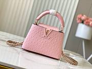 Fortok Louis Vuitton Capucines Bag Pink Ostrich Leather Pattern 21x14x9cm - 1