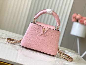 Fortok Louis Vuitton Capucines Bag Pink Ostrich Leather Pattern 21x14x9cm