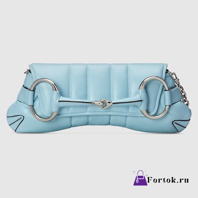Fortok Gucci Horsebit Chain Medium Shoulder Bag in Blue Iridescent Leather 15x38x16cm - 1