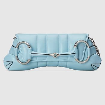 Fortok Gucci Horsebit Chain Medium Shoulder Bag in Blue Iridescent Leather 15x38x16cm