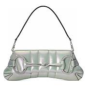 Fortok Gucci Horsebit Chain Medium Shoulder Bag in Green Iridescent Leather 15x38x16cm - 1