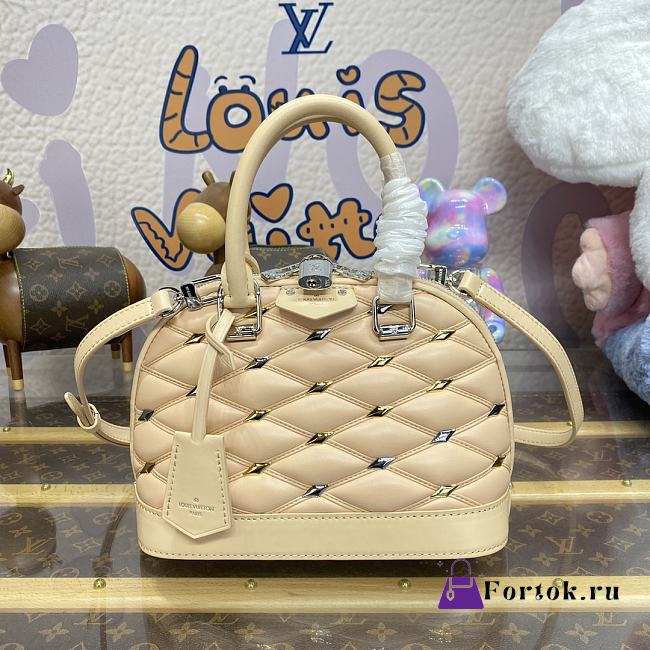 Fortok Louis Vuitton Alma BB Bag Beige With Silver & Gold-color Diamond-shaped Studs M24153 23.5x17.5x11.5cm - 1