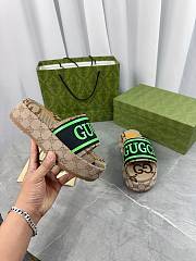 Fortok Gucci Thick-soled Slippers in Beige, Black & Green - 3
