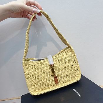 Fortok Saint Laurent Le5à7 Raffia Shoulder Bag Beige 657228 23×16×6.5cm