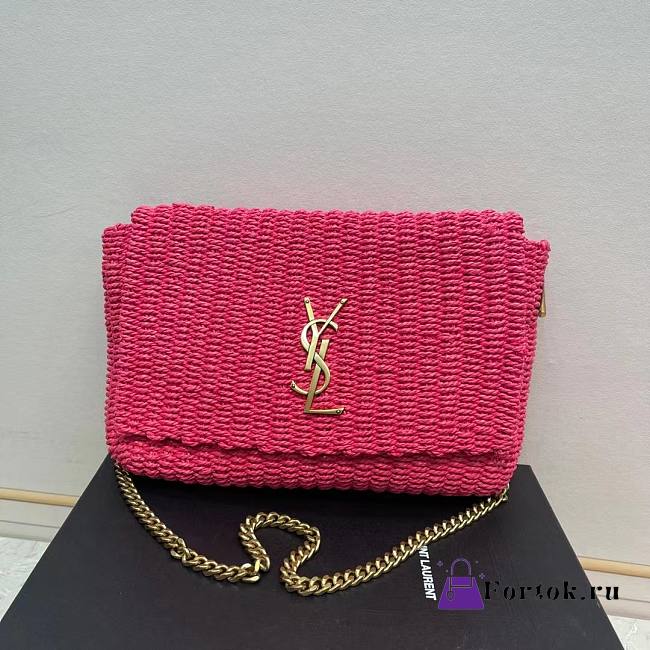 Fortok Saint Laurent Kate Raffia Chain Bag Pink 553804 28.5×20×6cm - 1