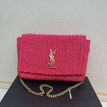 Fortok Saint Laurent Kate Raffia Chain Bag Pink 553804 28.5×20×6cm