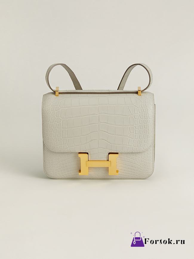 Fortok Hermes Constance Gold buckle Glacier White Crocodile Leather Bag 19x15x4cm - 1