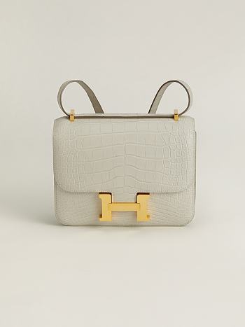 Fortok Hermes Constance Gold buckle Glacier White Crocodile Leather Bag 19x15x4cm