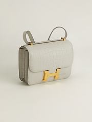 Fortok Hermes Constance Gold buckle Glacier White Crocodile Leather Bag 19x15x4cm - 3