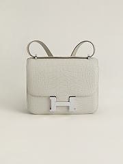 Fortok Hermes Constance Silver Buckle Glacier White Crocodile Leather Bag 19x15x4cm - 1