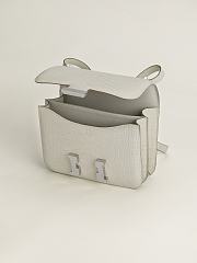 Fortok Hermes Constance Silver Buckle Glacier White Crocodile Leather Bag 19x15x4cm - 6