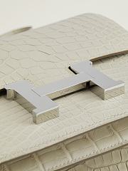 Fortok Hermes Constance Silver Buckle Glacier White Crocodile Leather Bag 19x15x4cm - 2