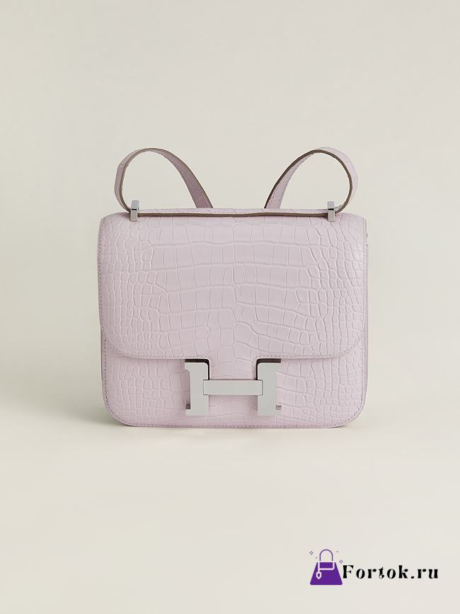 Fortok Hermes Constance Silver Buckle Fantasy Violet Crocodile Leather Bag 19x15x4cm - 1