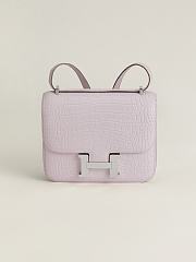 Fortok Hermes Constance Silver Buckle Fantasy Violet Crocodile Leather Bag 19x15x4cm - 1