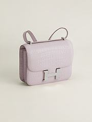 Fortok Hermes Constance Silver Buckle Fantasy Violet Crocodile Leather Bag 19x15x4cm - 5